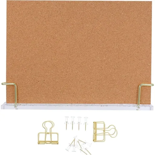 Framed Bulletin Board with Stand for Desk Display, Acrylic Support and Wood Frame with Push Pins