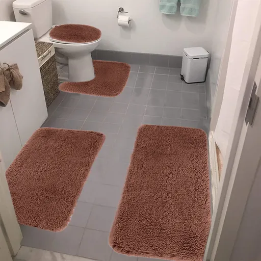 Solid Color Bathroom Rugs Sets, 3 Piece Ultra Soft Non-Slip Bath Rugs and Mats Set, Super Absorbent Soft Washable Bathroom Carpets, Plush Bathroom Mats, Toilet Rug Set of 4 Red