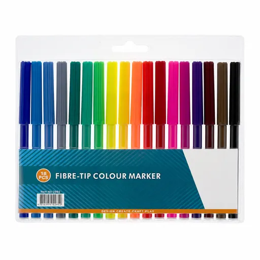 18x Fibre-Tip Colour Markers for Drawing & Colouring in Assorted Colours