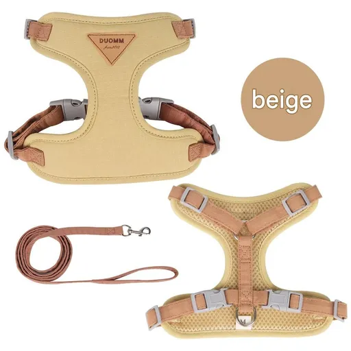 Beige XS Size Adjustable Cat Harness and Leash Set - Escape Proof H-Shape Design, Breathable Polyester, Soft Padding, Outdoor Walking Safety