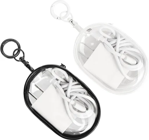 Cable organizer case - Waterproof, portable organizer - Mini transparent hard bag with zipper - Charging cable holder - Space-saving travel accessory (2 pieces black + white)
