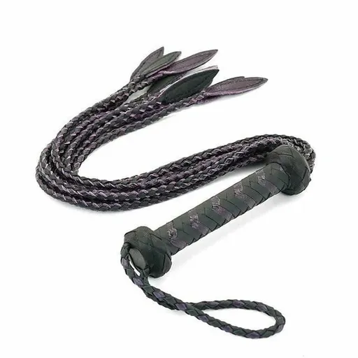 House Of Dasein 60Cm Black Red Brown Leather Flogger Braided Handle Tails Spanking Toy Bdsm - Purple