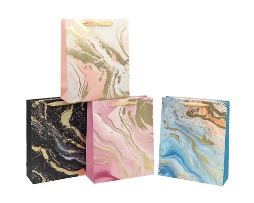 bulk 24 Elegant Golden Marble Gift Bag Medium 4 Asst