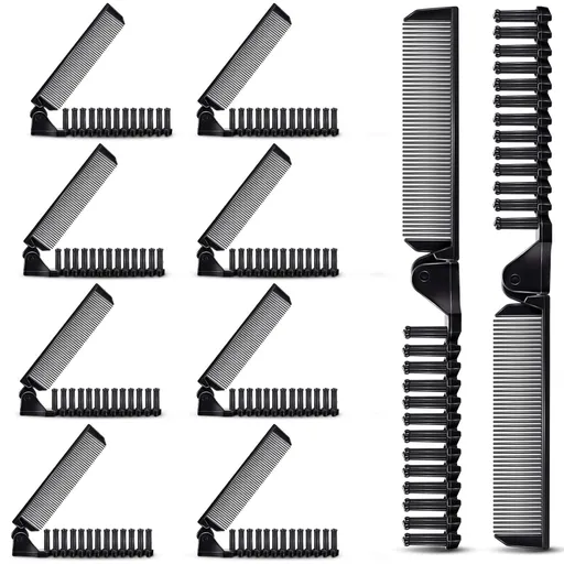 10 Pcs Portable Travel Folding Comb Brush Combo Compact Foldable Hair Brush Pocket Size Comb Double Headed for Women Men Homeless Hotel Shelter Nursing Home Charity Church (Black)