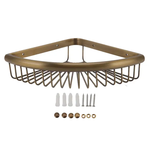 Vintage Corner Shower Caddy Brass Triangular Storage Rack Shelf Bathroom Organizer Corner Shelf