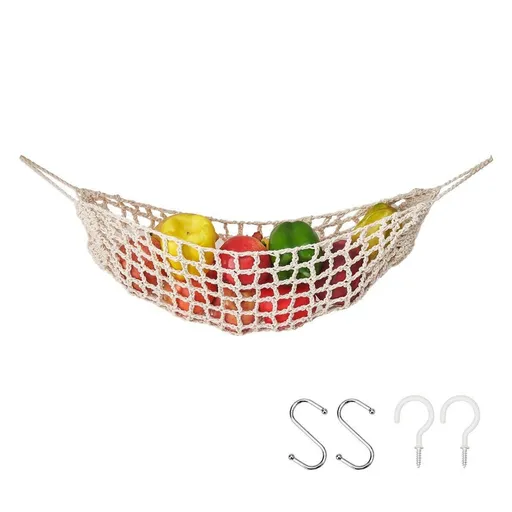 Under Desk Hanging Fruit Basket Kitchen Storage Net Home Organizer for Fruits - White