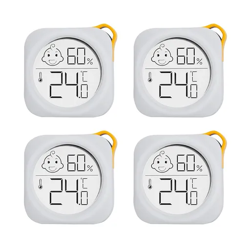 Hygrometer in 4-pack - Small digital hygrometer - With accurate indoor thermometer - Practical hygrometer suitable for bedrooms, kids' rooms, living rooms, etc.