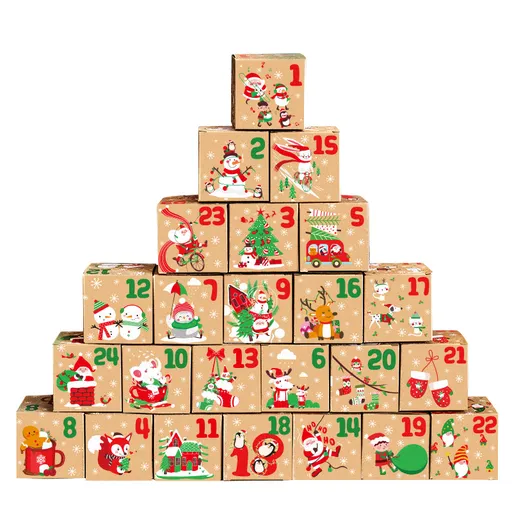 Christmas Box – Candy Boxes – 24 Piece Advent Calendar Gift Box Set – 7x7x7 cm Paper Countdown Boxes with Santa Claus & Snowman Designs – Perfect for Chocolates, Sweets & Small Gifts