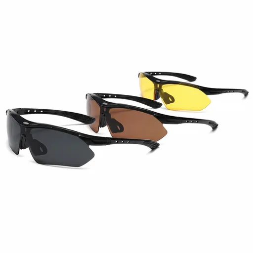 3 PCS Outdoor Cycling Sunglasses Sports Glasses Set Night Vision Yellow Brown Grey Lenses Running Fishing Driving UV Protection Unisex