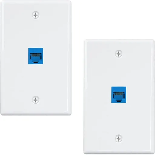 2-Pack 1 Port Ethernet Wall Plate, RJ45 Cat6 Female to Female Inline Coupler Face Plates, 1-Port