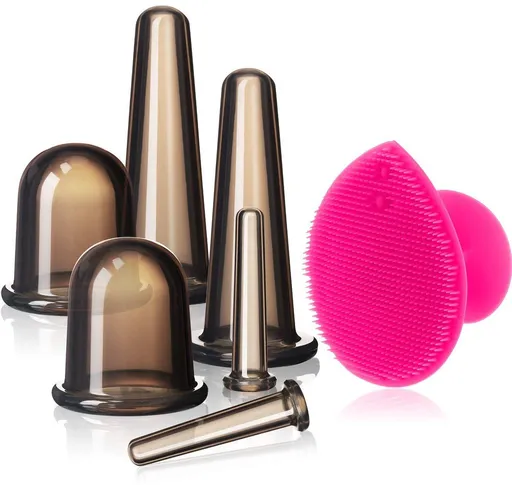6 Piece Silicone Facial Cupping Set with Brush for Face Neck Back Body and Eyes, Black