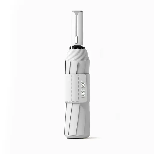 Automatic Folding Umbrella (White)- 105 cm Large Canopy, UPF 50+ Sun and Rain Umbrella with 10-Rib Frame, Auto Open Close Handle for Travel and Daily Commute
