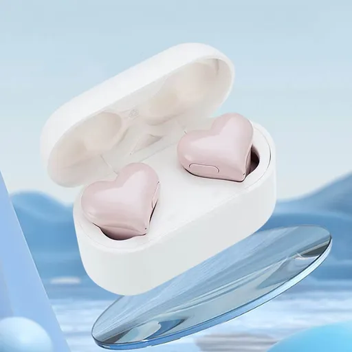 Heart Shaped Earbuds Bluetooth 5.3 HiFi Stereo Sound Waterproof Noise Reduction Pink