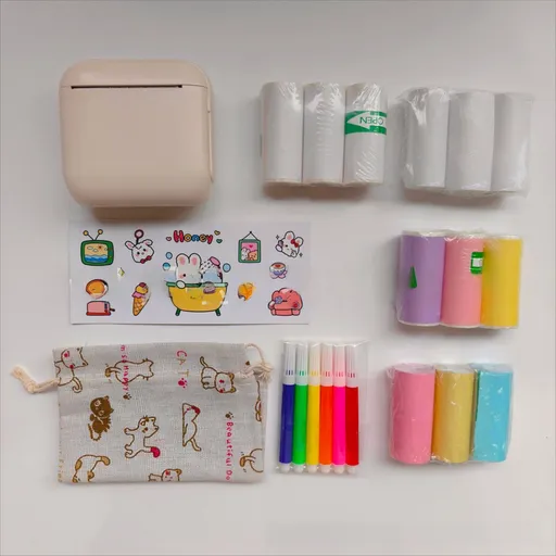 White X6 Mini Portable Bluetooth Instant Photo & Note Printer for Students - Deluxe 20-Piece Gift Set with 12 Paper Rolls, Color Pens & Storage Bag