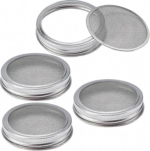 4 Sets 86mm Stainless Steel Sprouting Jar Lids Strainer Kit for Salad Seeds