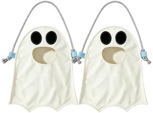 2 Pcs Halloween Ghost Candy Bags with Handles, Reusable Off-White Trick or Treat Bags for Halloween Decorations