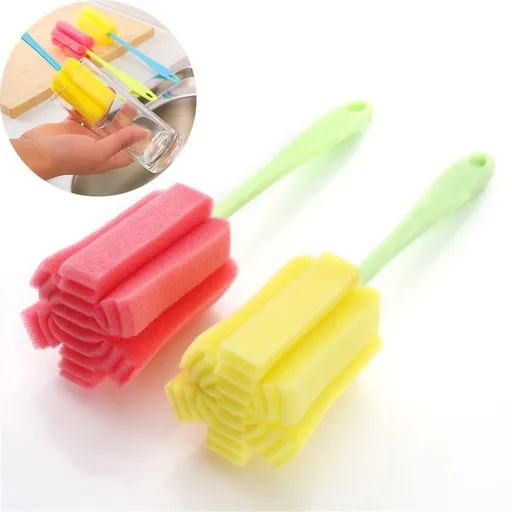 5-Pack Kitchen Cleaning Sponge Brushes for Wine Glasses, Bottles & Coffee Cups | Plastic Handle with Soft Sponge Head | 9.84" Long x 2.4" Wide | Random Colors (5 Pieces)