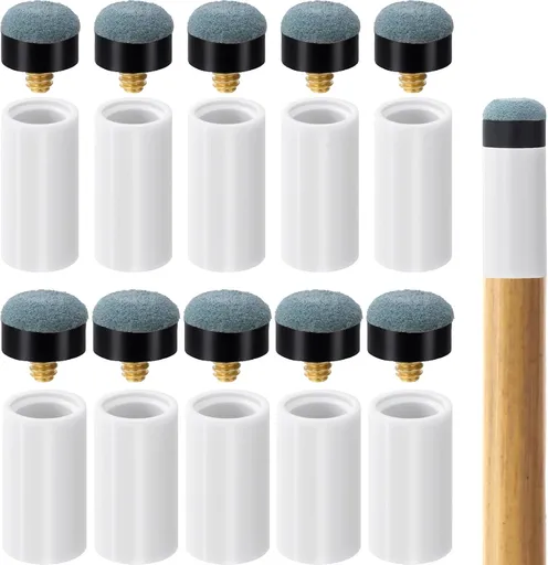 10 Sets Pool Cue Tips with Stick Ferrules, Screw On Billiard Cues Tips Replacement Kit, 12mm & 13mm No Need Glue or Clamp Billiard Accessories for Snooker Pool- Blue & White
