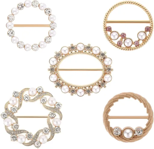 5 PCS Shirt Clips Metal Scarf Ring Clip Shirt Ties Clips for Women Dress Clips for Girls Round T-Shirt Ties Rings Round Corner Knotted Buttons with Rhinestone Pearl Adjustment Buckles for Decoration