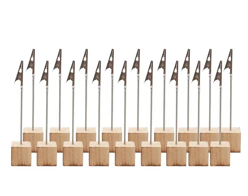 20-Pack Wooden Cube Photo and Card Holders with Alligator Clips for Table Numbers, Price Tags and Memos