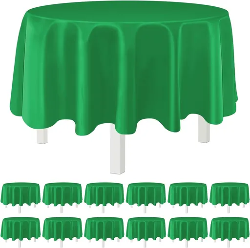 Green 12 Pack Plastic Tablecloths 84" Disposable Round Table Cloth Plastic Table Cover for Party Disposable Tablecloths
