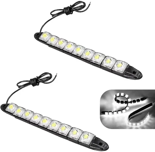 2 PCS LED Car Daytime Running Strip Lights, Super Bright Bendable DRL Strip Kit, IP67 Waterproof High Power Fog Lamp, Exterior Lighting Accessory for Most Trucks SUVs Cars (White)