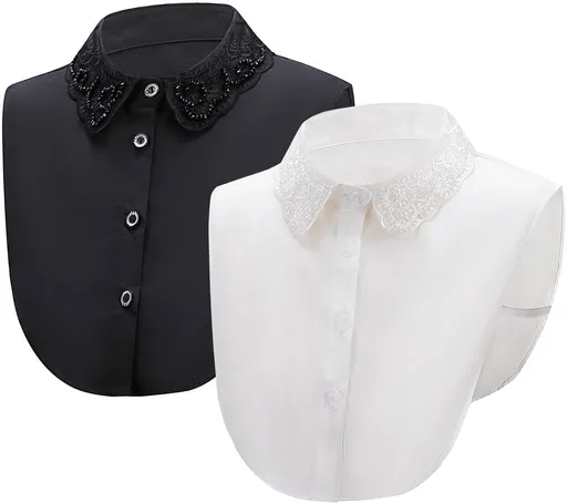 Set of 2 Women's Shirt Collars - Detachable Point Collar Basic - Collars for Women - Ruffles - Detachable Women's Collars to Wear Undergarments - Shirt Collar - Shirt Collar - Faux Detachable Collar - Shirt Replacement - One Size Adjustable - Black a