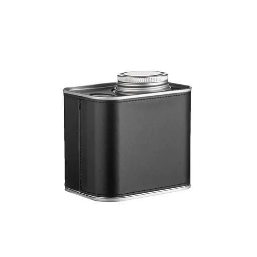 Airtight Coffee Canister Storage Jar Pour Valve Leather 9.6 x 7 x 9.3cm - Black