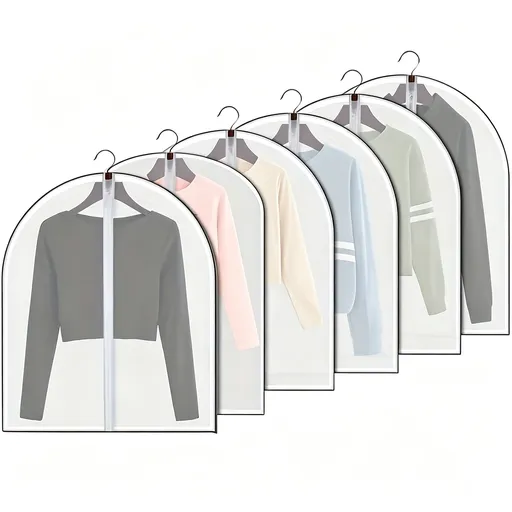 White Trim | 6 Pack | 60x80cm | Washable Thickened Clothes Dust Covers, Bright Clear Hanging Garment Bags for Women’s Blouses & Tops, Christmas Gift for Her Daily Wardrobe