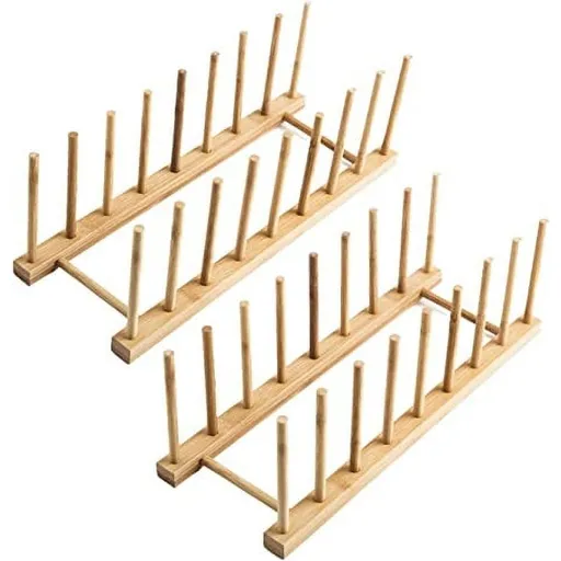 Bamboo Wooden Plate Racks Dish Stand Holder Kitchen Storage Cabinet Organizer for Dish / Plate / Bowl / Cup / Pot Lid Cutting Board (1 Pack, Nature)