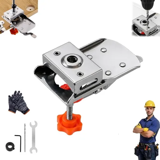 35mm Hinge Drill Locator with Clamp, Adjustable Cabinet Door Drill Guide，Locator+Wrench | Auto-Rebound Design with Adjustable Margin and Stable Clamp for Fast, Accurate Cabinet Door Hinge Drilling