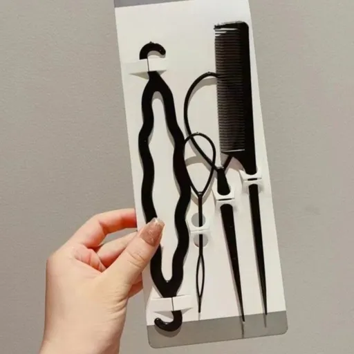 Hair Styling Tool 4-Piece Set, Lazy Hair Braiding Needle for Kids & Adults—Black