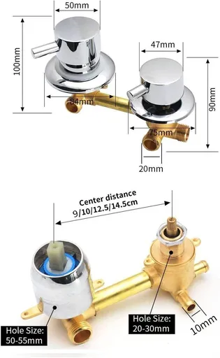 Way Shower Diverter Valve, Solid Brass Cold & Hot Water Mixer Shower Faucet Tap, Hole Distance 10cm, Bathtub Tap for Shower