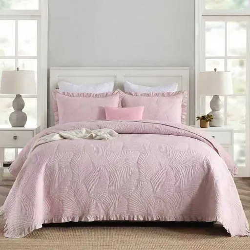100% Cotton Embossed Blush Rose Coverlet Bedspread Set