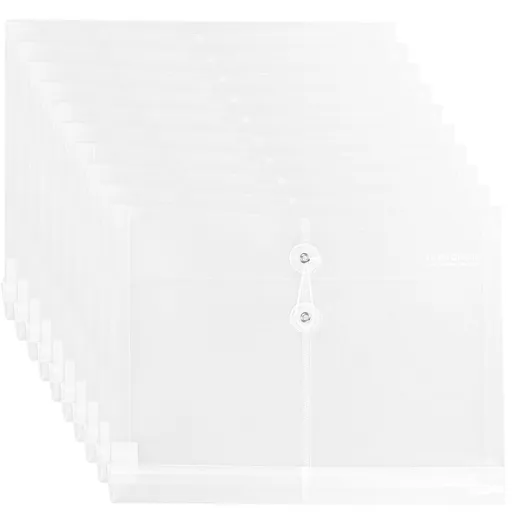 10-Pack Clear Plastic Envelopes with String Closure, A4 Document Organizer File Folders for School, Home, Office Use