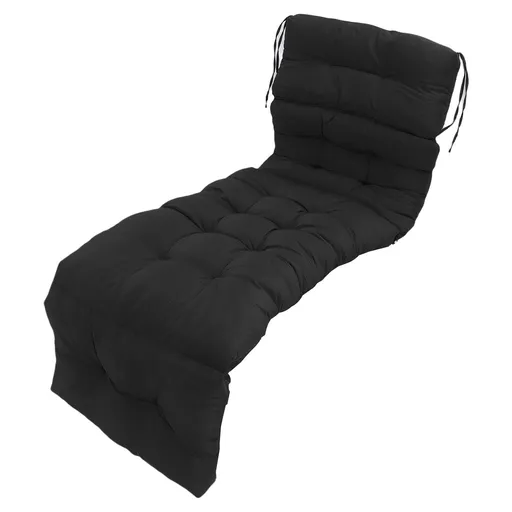 Indoor Outdoor Chaise Lounge Cushion with Ties Splashproof Lounge Chair Cushion Replacement for Lawn Pool 4 Fold 78.74x21.65in Black