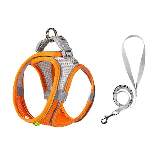 Pet Cat Harness and Leash Set Breathable Vest with Reflective Strip for Kitten Walking Traveling Orange - S
