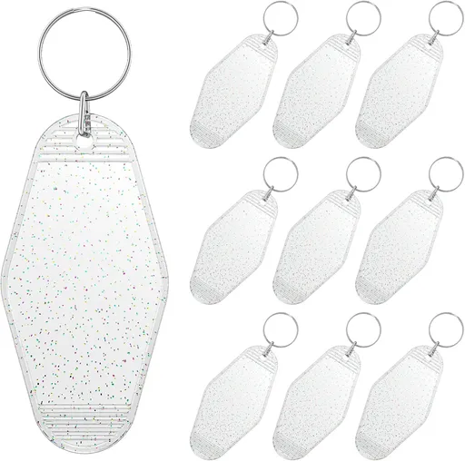 10 Pcs Modern Glitter Rhombus Keychain Tags, Clear Transparent Plastic Motel Keychains with Glitter & Key Rings, Customizable Luggage Tags & Room Labels