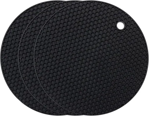 Silicone Pot Holders - Round - Pot Holders - Glass Coasters - Heat-Resistant Pot Holders - For Pots and Pans - Insulation Mats - Durable Non-Slip - Heat-Resistant Mats - Durable Flexible - Black