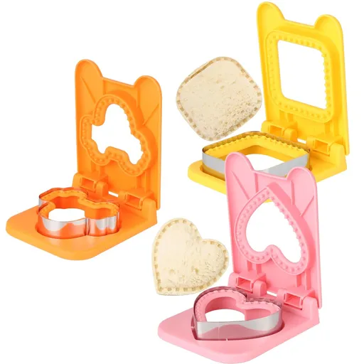 Sandwich Cutter and Sealer Set 3 Piece Stainless Steel Mold for Youngster Lunch Crustless Bread and Cookie Shapes Square Car Heart Design