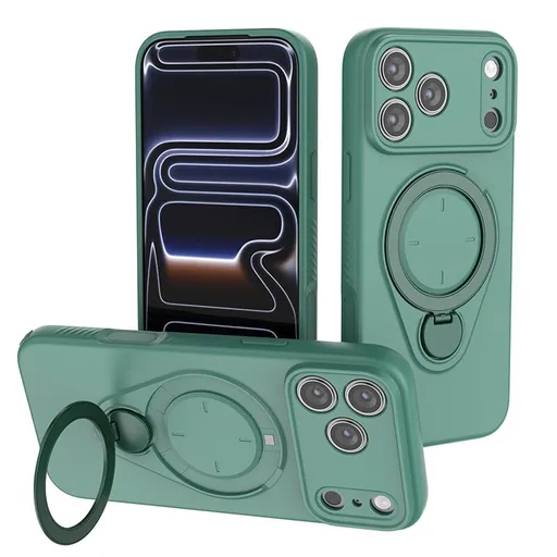 Magnetic Shockproof Case 360-Degree Rotating Ring Stand for iPhone 17 Pro Max Slim Protective Phone Cover Green