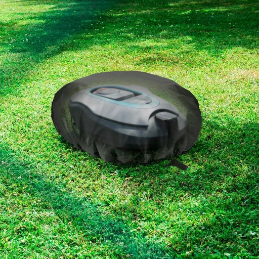 Weatherproof Robot Mower Cover with Drawstring Closure, UV-Resistant Oxford Fabric Protective Shell for Outdoor Storage, Fits Most Automatic Lawn Mowers with Zippered Carry Bag for Convenient Storage (420D(44.5"×39.4"))
