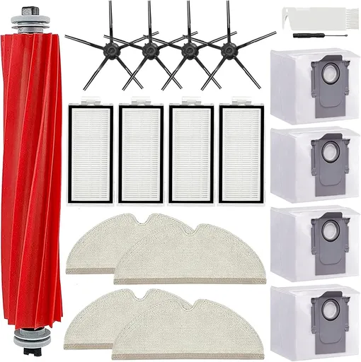 17 Pack Q7 Replacement Parts Compatible or Q7 Q7+ Q7 Max Q7 Max+ Vacuum Cleaner,1 Main Brush, 4 ilter, 4 Side Brush, 4 Mop Cloth, 4 Dust Bag