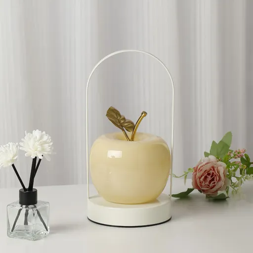 Yellow Decorative Apple Table Lamp - USB-C, 3 Light Modes, Metal Handle