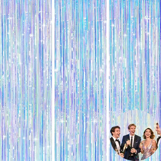 3 Pack Iridescent Tinsel Foil Fringe Curtain, Holographic Party Photo Backdrop for Mermaid Party Birthday Graduation Engagement Bridal Shower Bachelorette New Year Baby Shower Party Decor