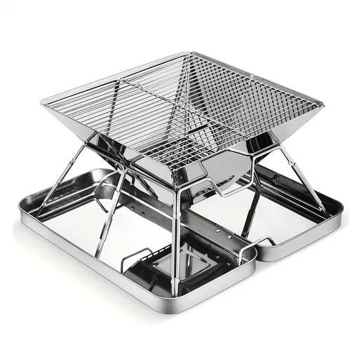 Portable Stainless Steel Camping Grill Foldable Design Compact Size Silver