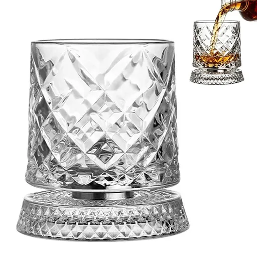 270ml Rotating Whiskey Glass Transparent Glass for Home Bar - Style 2