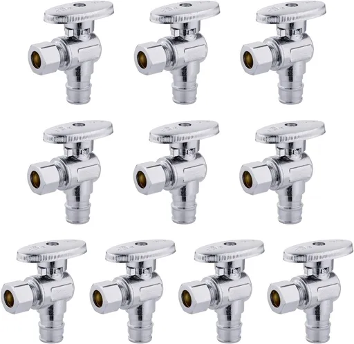 10 PCS Stop Angle Valve Pex-A Inlet, 1/4 Turn,3/8" OD Compression X 1/2" Pex-A Expansion, Chrome Plated Brass,(VALVE094-10PCS)