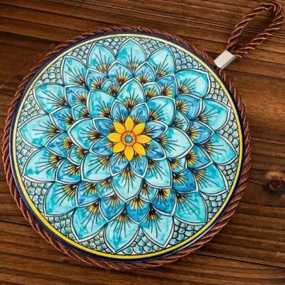 4-Pack - Chinese Retro Ceramic Trivet, Heat-Resistant, Non-Scratch Coaster with Cork Base, 17cm Round Table Mats - Lotus Pattern