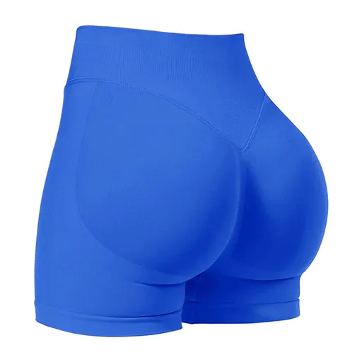 XXL Blue High-Elastic Hip Yoga Shorts - Seamless Mid-Intensity Pilates Workout Shorts